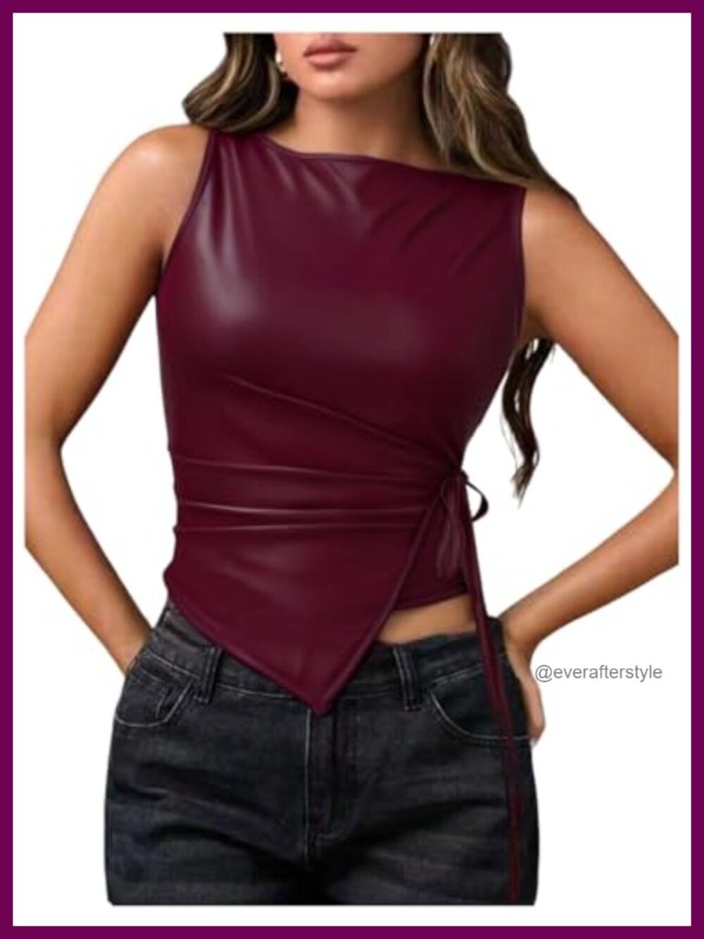 Faux PU Leather Crop Tank Top Boat Neck Sleeveless Party Club Top